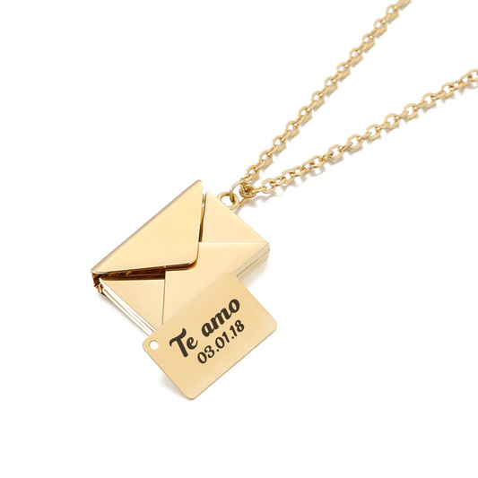 Colar com Pingente de Cartinha com Mensagem Personalizada em Aço Inox Premium - Milie