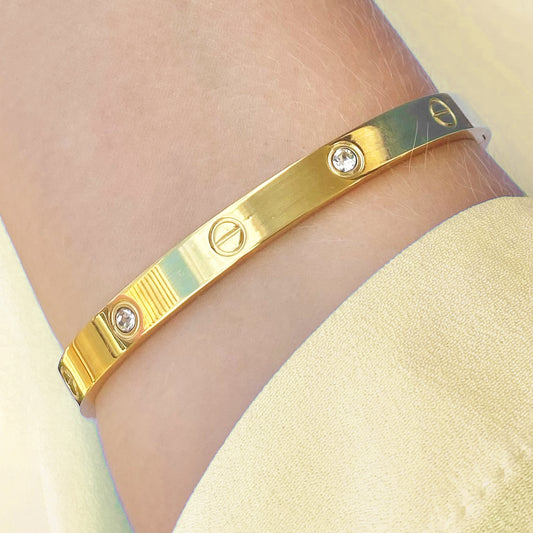 Bracelete Rígido Zion em Ouro 18k ou Prata com Zircônias