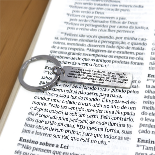 Chaveiro Reluz Plaquinha Versículos Personalizado em Aço Inox Escovado