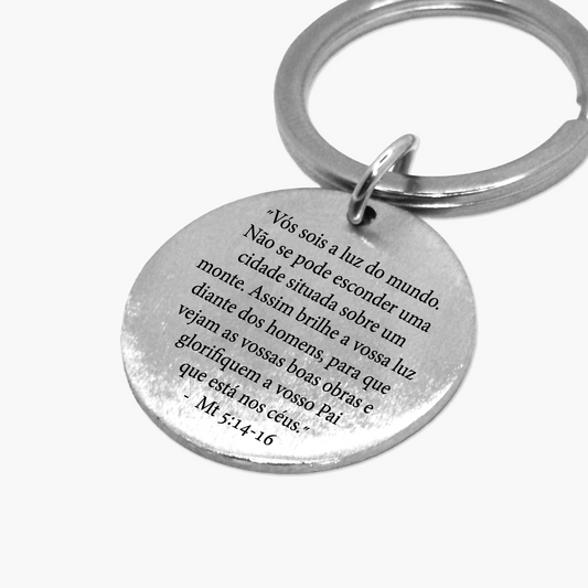 Chaveiro Reluz Redondo 25mm Versículos Personalizado em Aço Inox Escovado