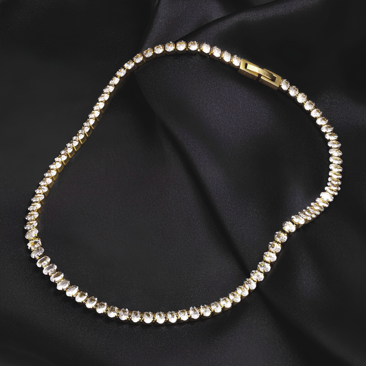 Colar Choker Riviera em Ouro 18k ou Prata Cravejado com Pedras de Zircônia
