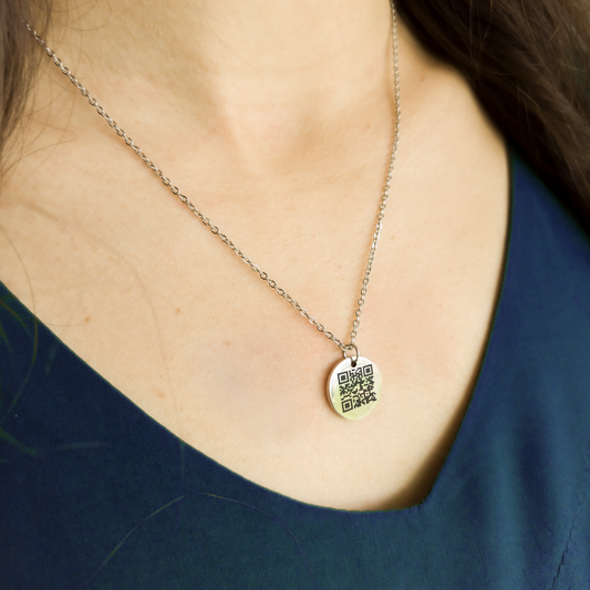 Colar com Pingente QR Code Áudio Eternizado Personalizado em Aço Inox Premium