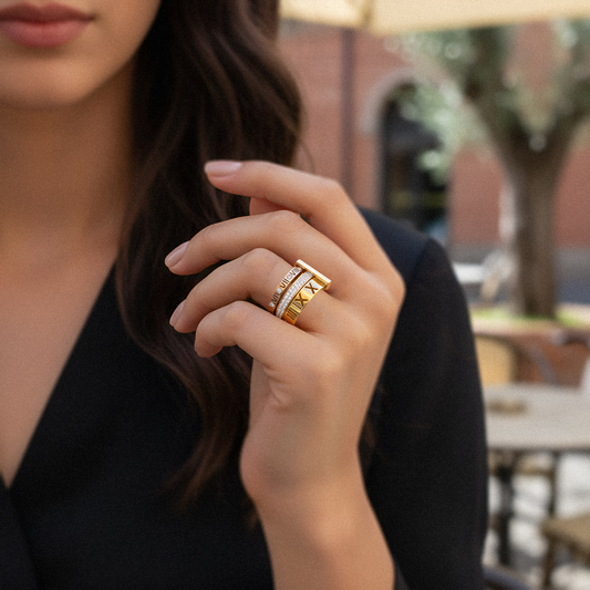 Anel Triplo Century com Algarismos Romanos em Ouro 18k