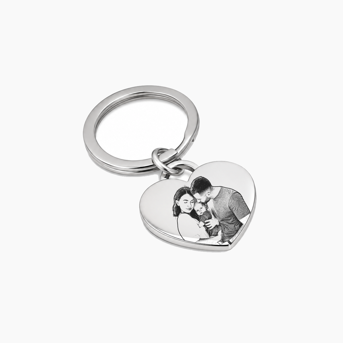 Chaveiro com Pingente de Coração com Foto Personalizada em Aço Inox Premium