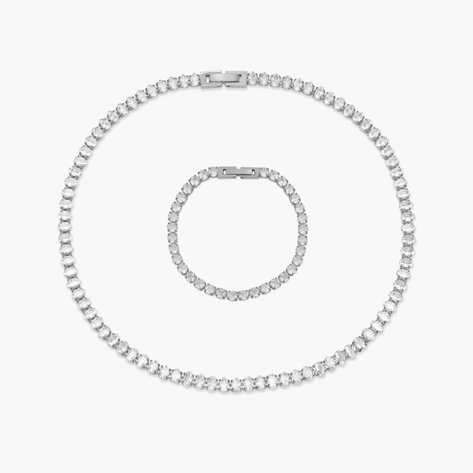 Conjunto Riviera em Ouro 18k ou Prata Cravejado com Pedras de Zircônia