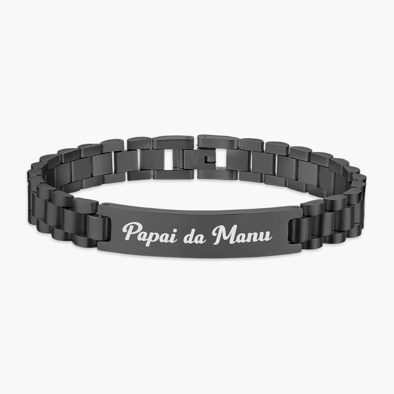 Pulseira de Aço Inox Ajustável Personalizada com Nome ou Frase em Aço Inox Premium