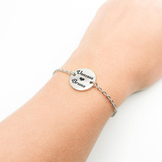 Pulseira Pingente Redondo com Nome ou Foto Personalizada Aço Inox Premium - Milie