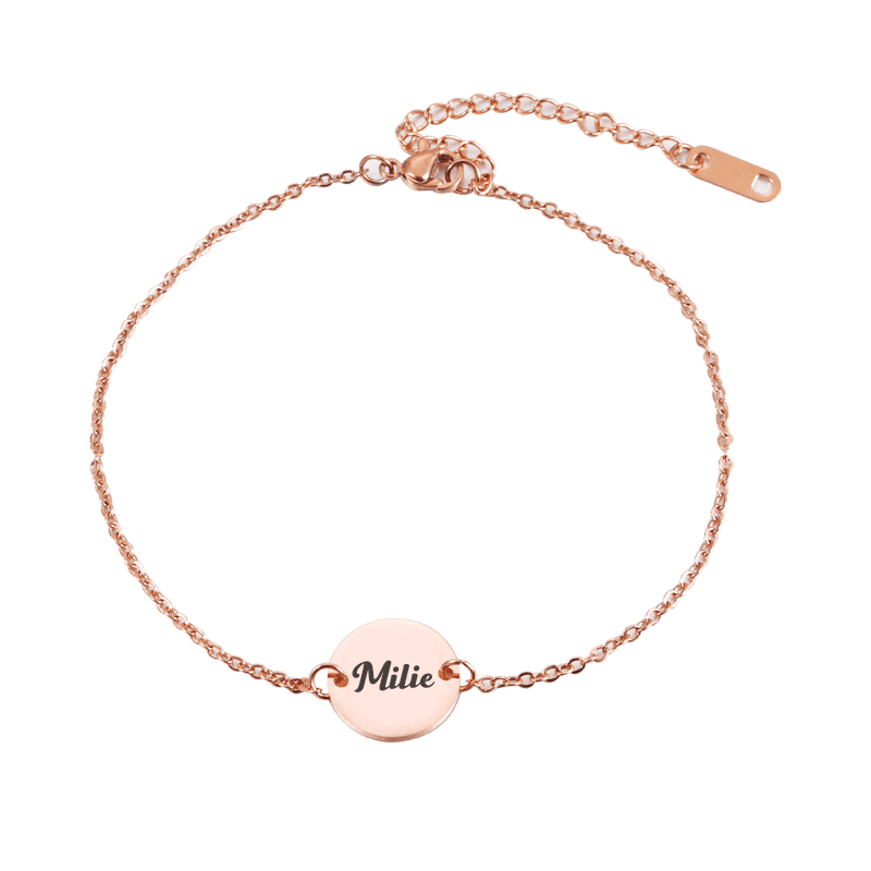 Pulseira Pingente Redondo com Nome ou Foto Personalizada Aço Inox Premium - Milie