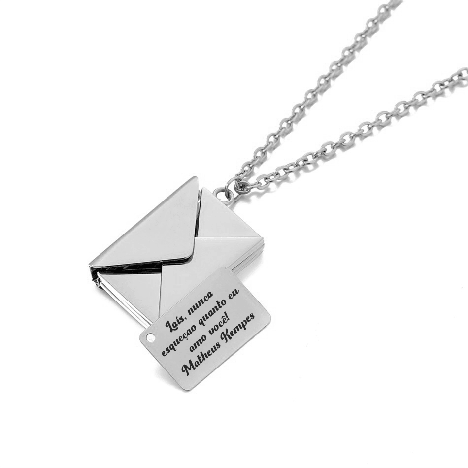 Colar com Pingente de Cartinha com Mensagem Personalizada em Aço Inox Premium - Milie