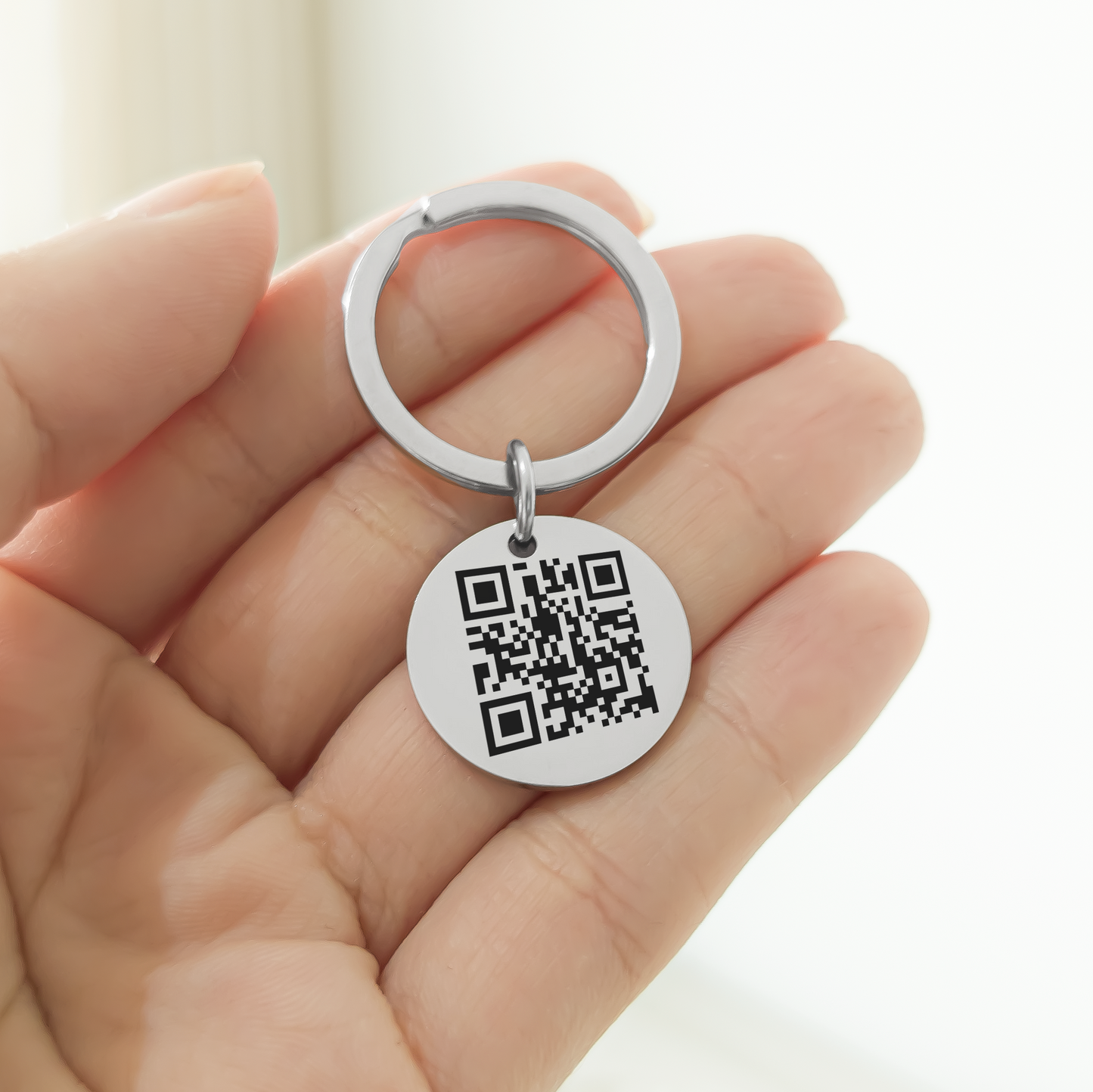 Chaveiro com Pingente 25mm QR Code Áudio Eternizado Personalizado em Aço Inox Premium