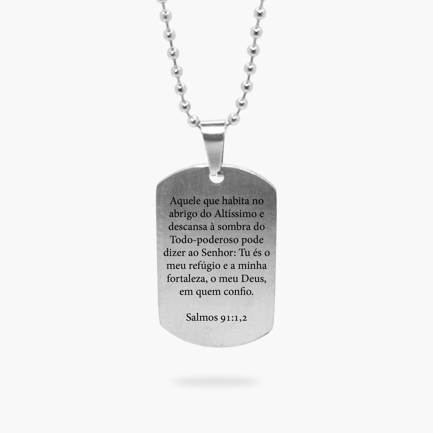 Colar Reluz Militar Versículos Personalizado em Aço Inox Escovado