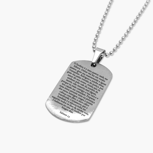 Colar Reluz Militar Versículos Personalizado em Aço Inox Escovado