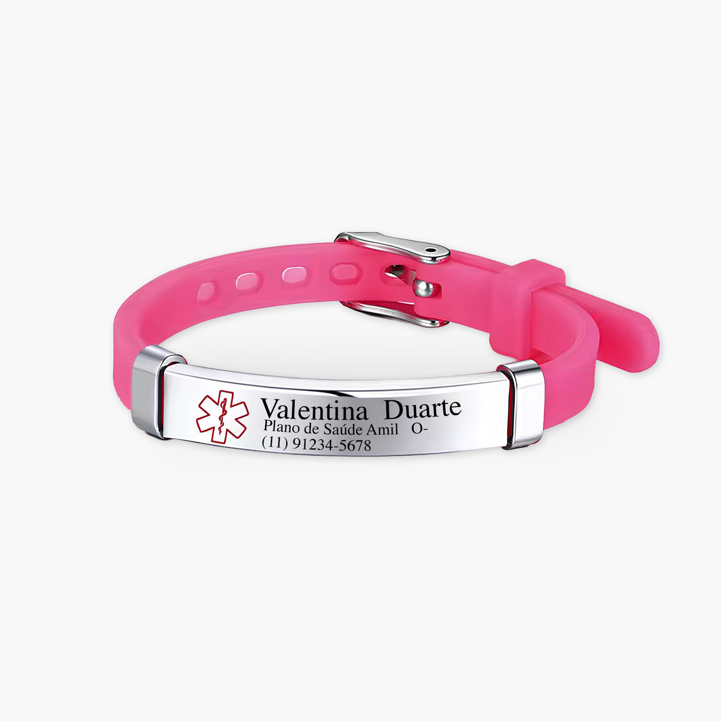 Pulseira Médica Infantil de Identificação Personalizada em Silicone e Inox Premium