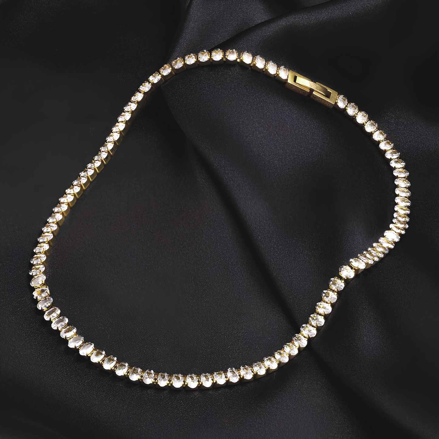 Colar Choker Riviera em Ouro 18k ou Prata Cravejado com Pedras de Zircônia