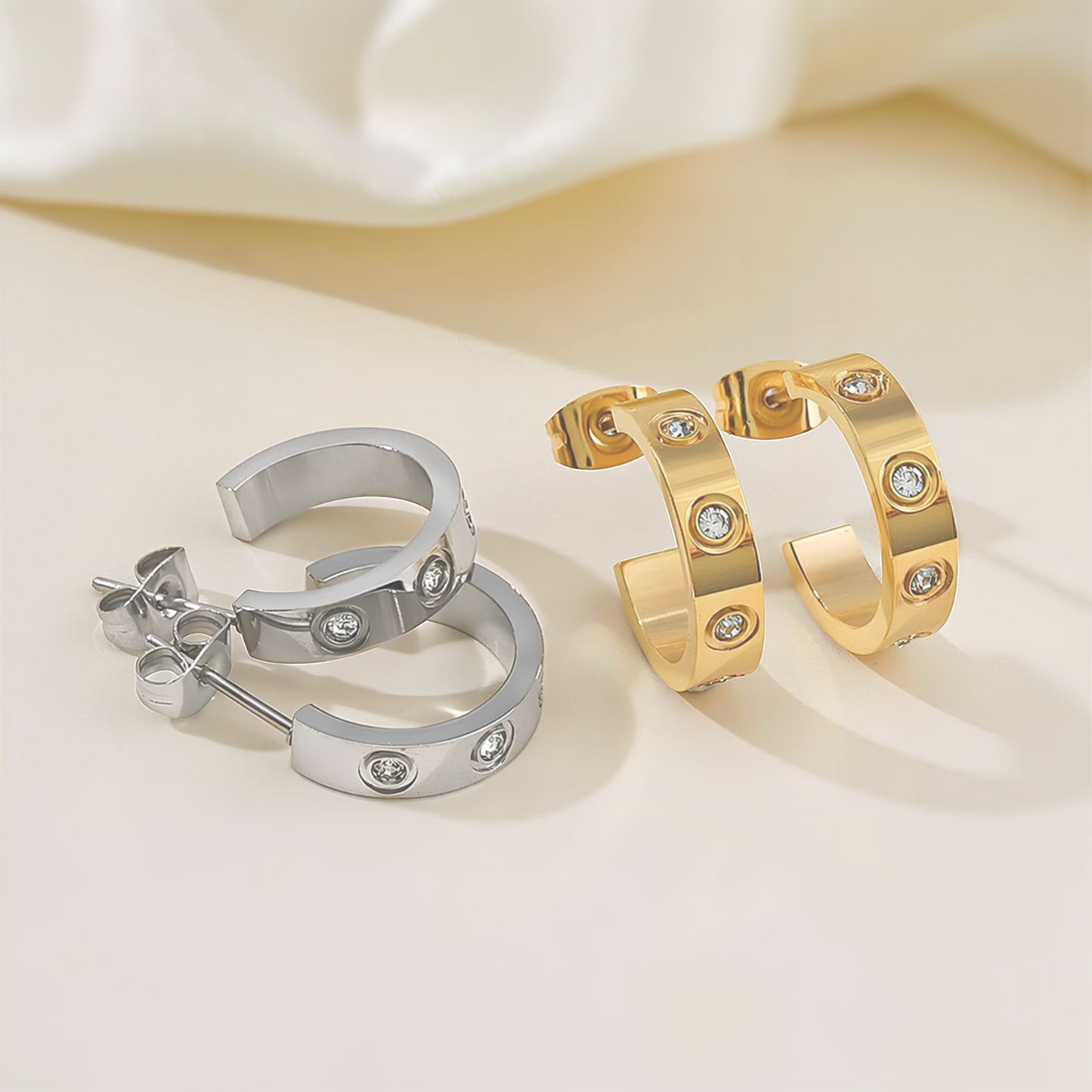 Brincos Saiph de Argola Aberta em Ouro 18k ou Prata com Zircônias