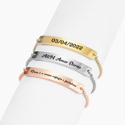 Pulseira Curva Personalizada com Nome ou Frase em Aço Inox Premium