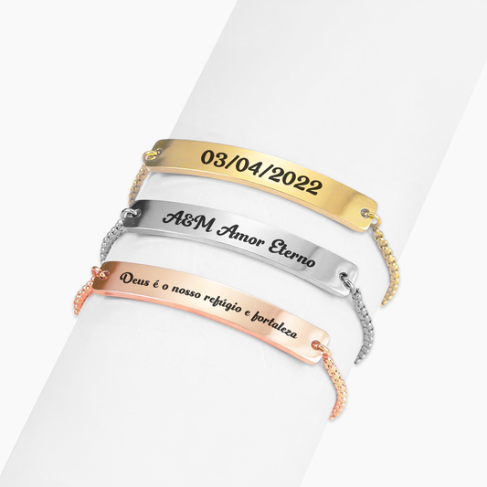 Pulseira Curva Personalizada com Nome ou Frase em Aço Inox Premium
