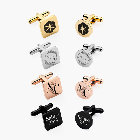 Par de Abotoadura Redondas ou Quadradas Personalizadas em Aço Inox Premium