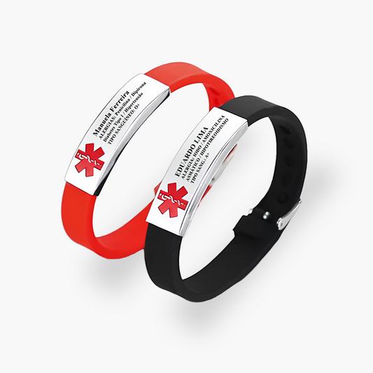 Pulseira Médica de Identificação Personalizada em Silicone e Inox Premium