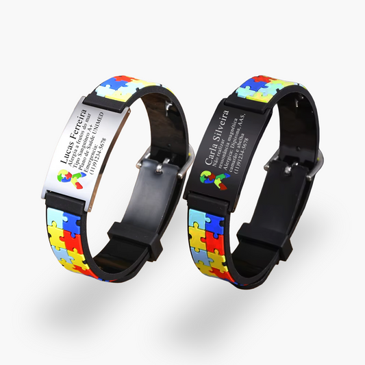 Pulseira Autismo Personalizada com Tag de Identificação em Silicone e Inox Premium