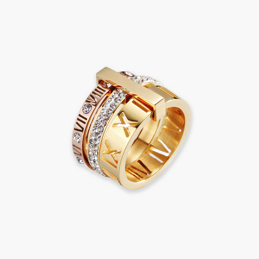 Anel Triplo Century com Algarismos Romanos em Ouro 18k