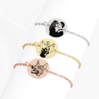 Pulseira Pingente Redondo com Foto Personalizada Aço Inox Premium