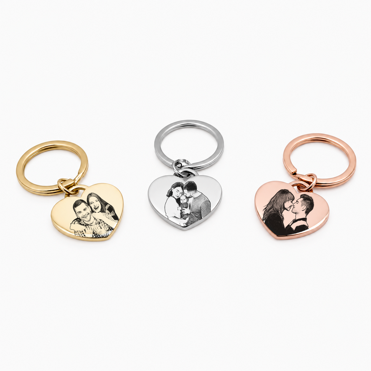 Chaveiro com Pingente de Coração com Foto Personalizada em Aço Inox Premium