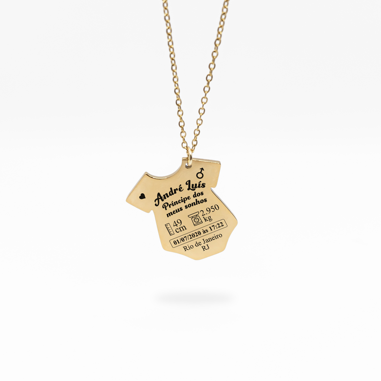 Colar com Pingente de Roupinha Dados do Nascimento do Bebê Personalizado em Aço Inox Premium