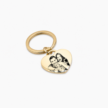 Chaveiro com Pingente de Coração com Foto Personalizada em Aço Inox Premium