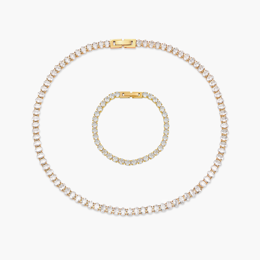 Conjunto Riviera em Ouro 18k ou Prata Cravejado com Pedras de Zircônia