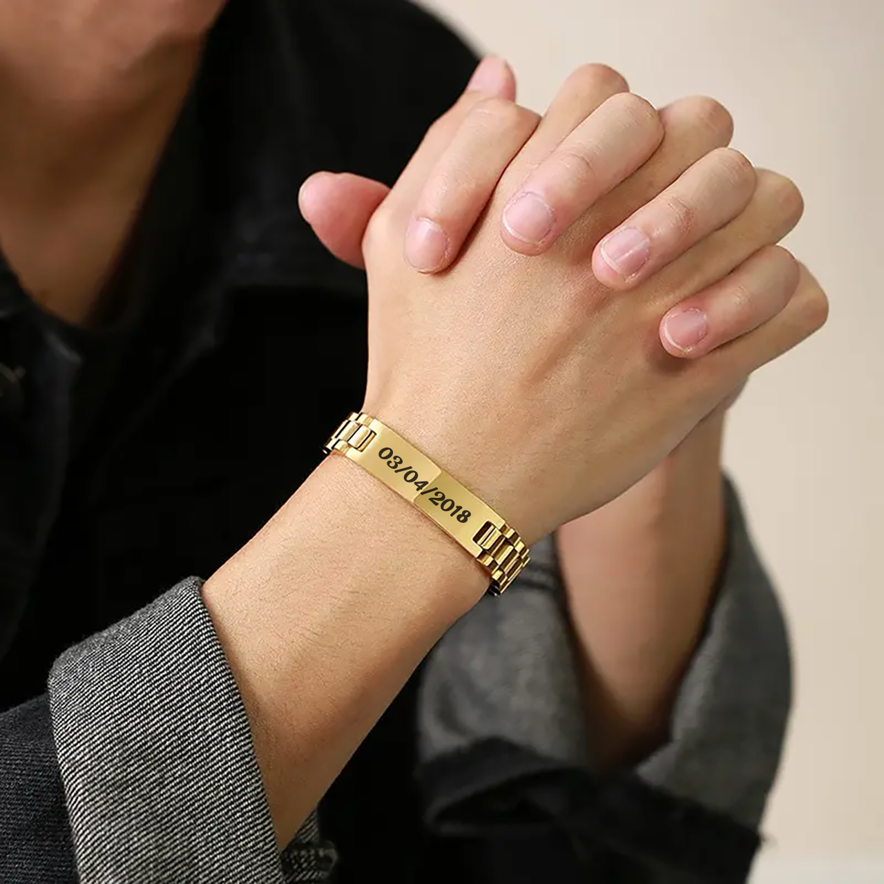 Pulseira de Aço Inox Ajustável Personalizada com Nome ou Frase em Aço Inox Premium