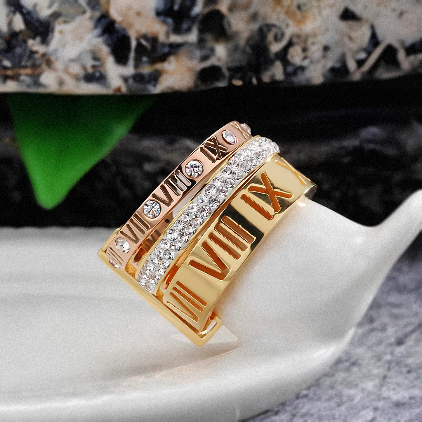 Anel Triplo Century com Algarismos Romanos em Ouro 18k