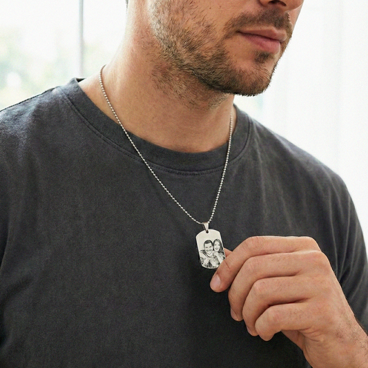 Colar com Pingente Estilo Militar com Foto Personalizada em Aço Inox Premium