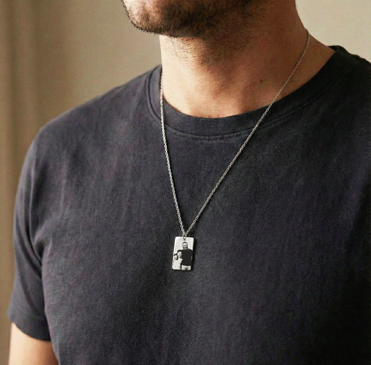 Colar com Pingente Retangular com Foto Personalizada em Aço Inox Premium