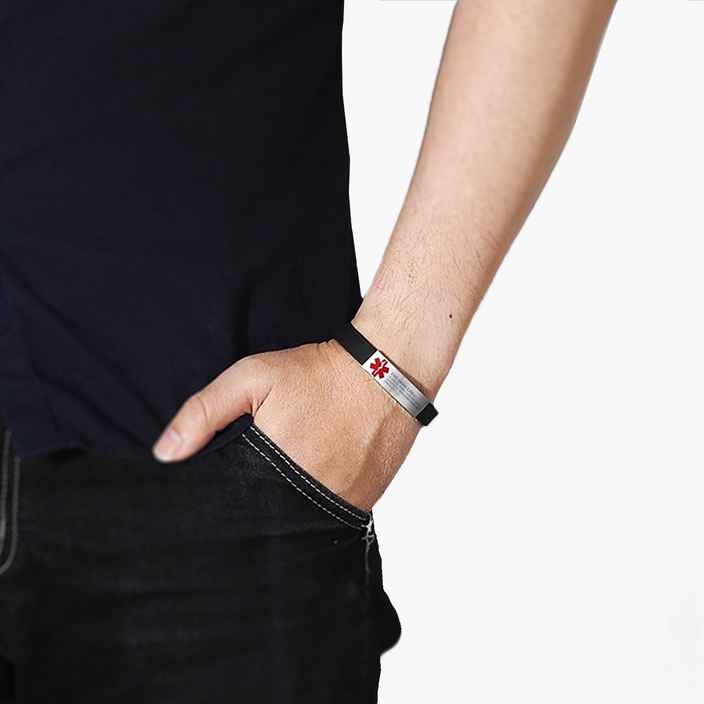 Pulseira Médica de Identificação Personalizada em Silicone e Inox Premium