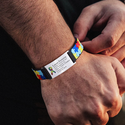 Pulseira Autismo Personalizada com Tag de Identificação em Silicone e Inox Premium
