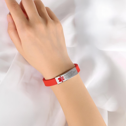 Pulseira Médica de Identificação Personalizada em Silicone e Inox Premium