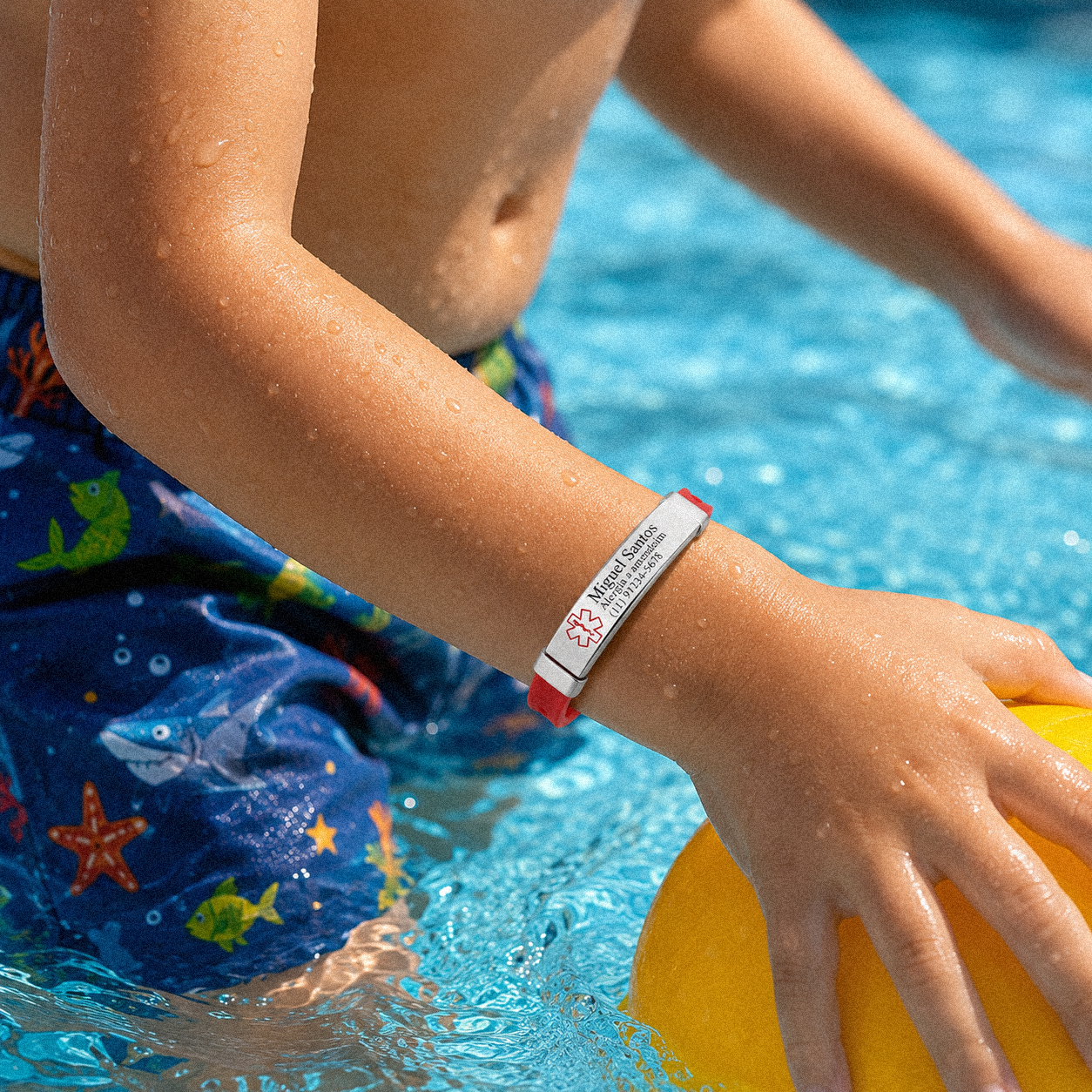 Pulseira Médica Infantil de Identificação Personalizada em Silicone e Inox Premium