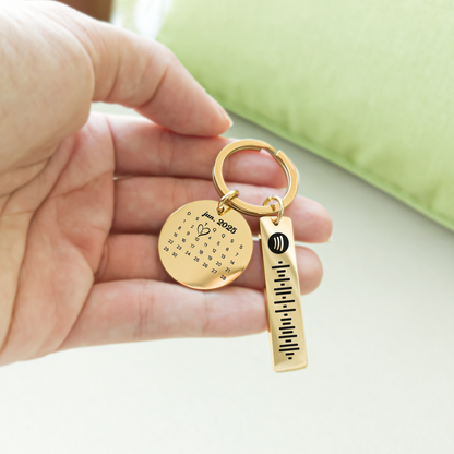 Chaveiro de Calendário + QR Code Spotify Personalizado em Aço Inox Premium
