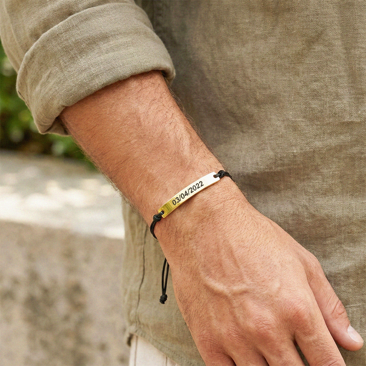 Pulseira Ajustável com Tag Inox Personalizada com Nome ou Frase em Aço Inox Premium