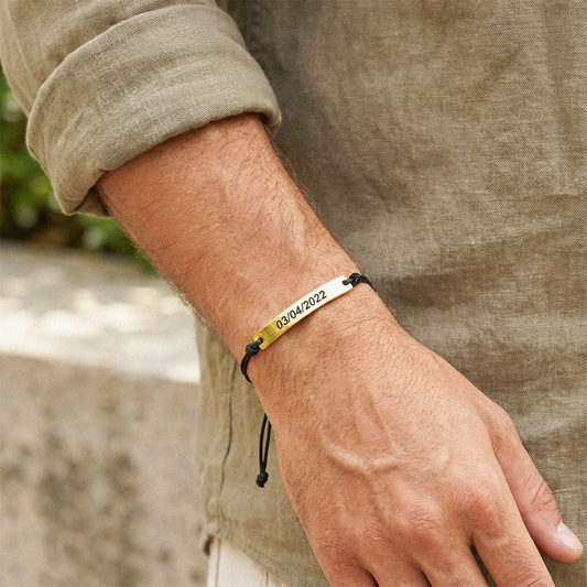 Pulseira Ajustável com Tag Inox Personalizada com Nome ou Frase em Aço Inox Premium