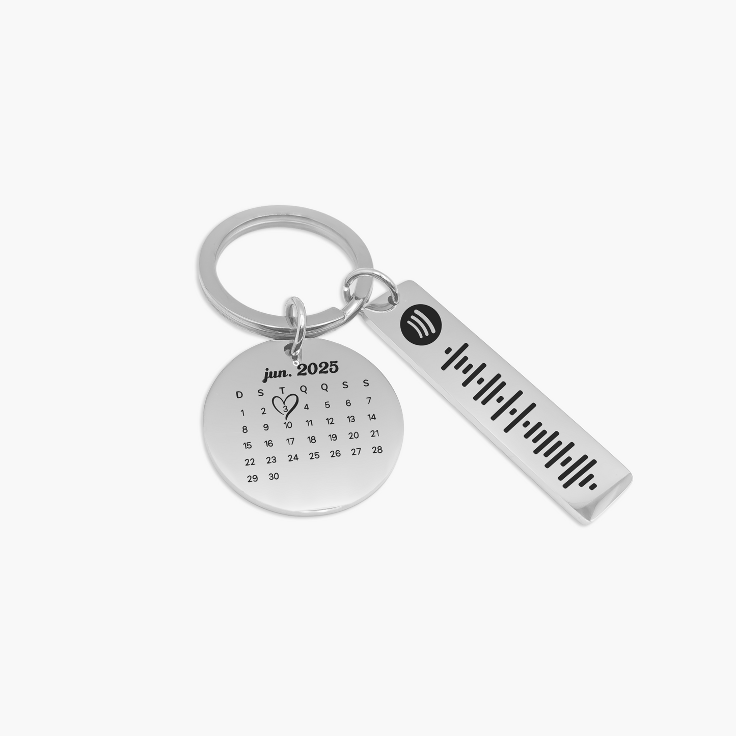 Chaveiro de Calendário + QR Code Spotify Personalizado em Aço Inox Premium