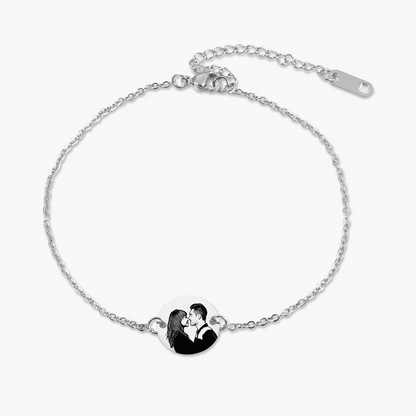 Pulseira Pingente Redondo com Foto Personalizada Aço Inox Premium