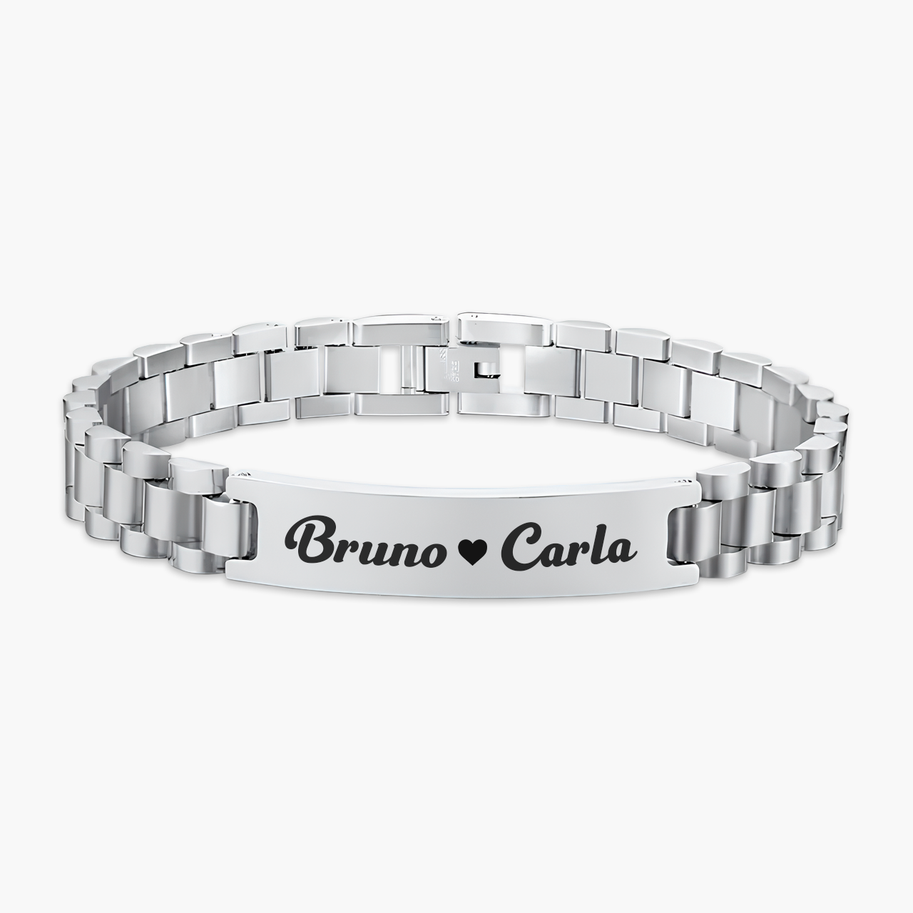 Pulseira de Aço Inox Ajustável Personalizada com Nome ou Frase em Aço Inox Premium