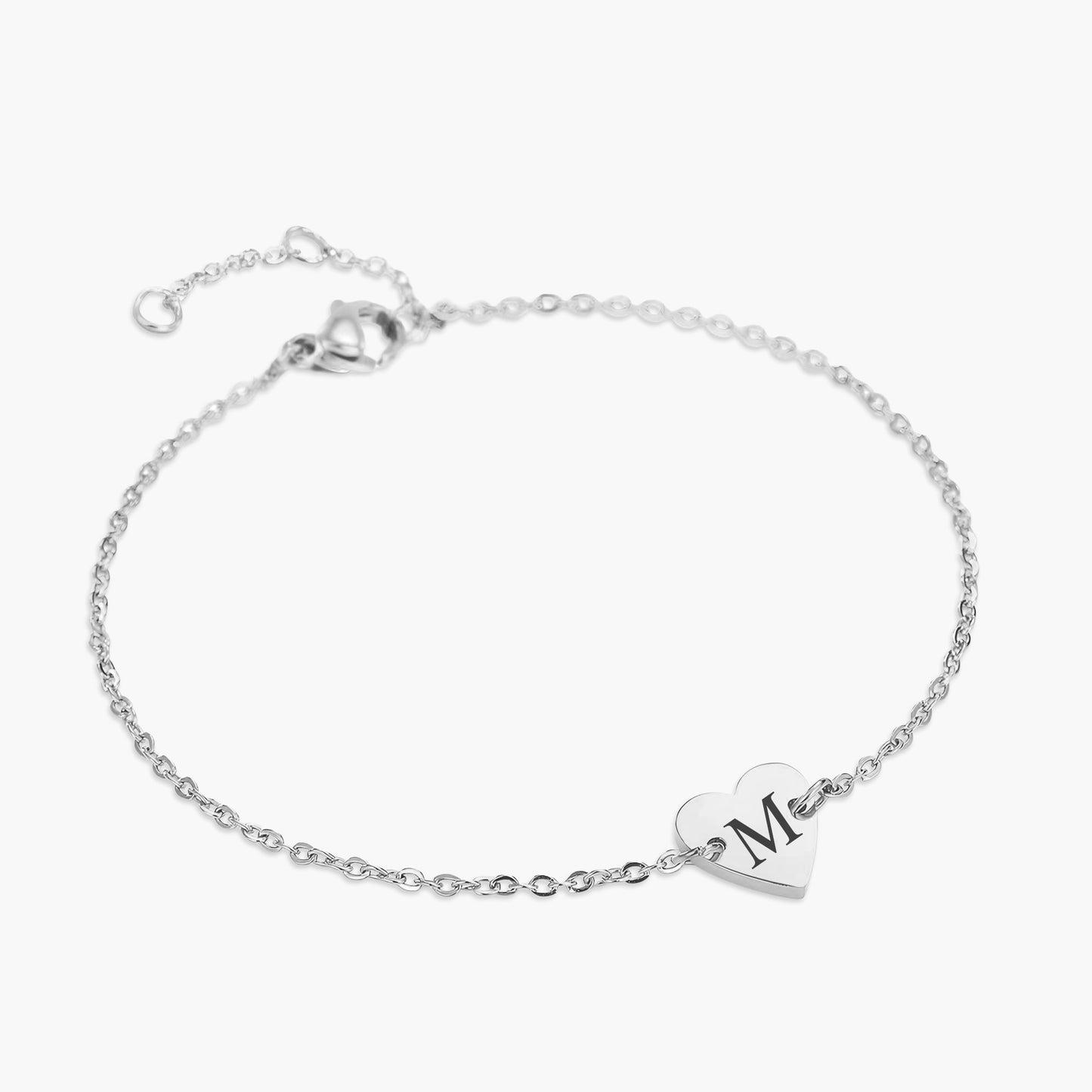 Pulseira Mini Coração Personalizada com Letra em Aço Inox Premium
