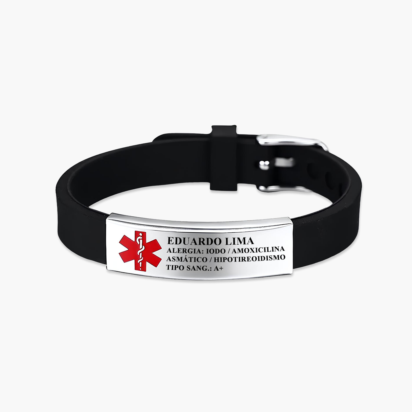 Pulseira Médica de Identificação Personalizada em Silicone e Inox Premium