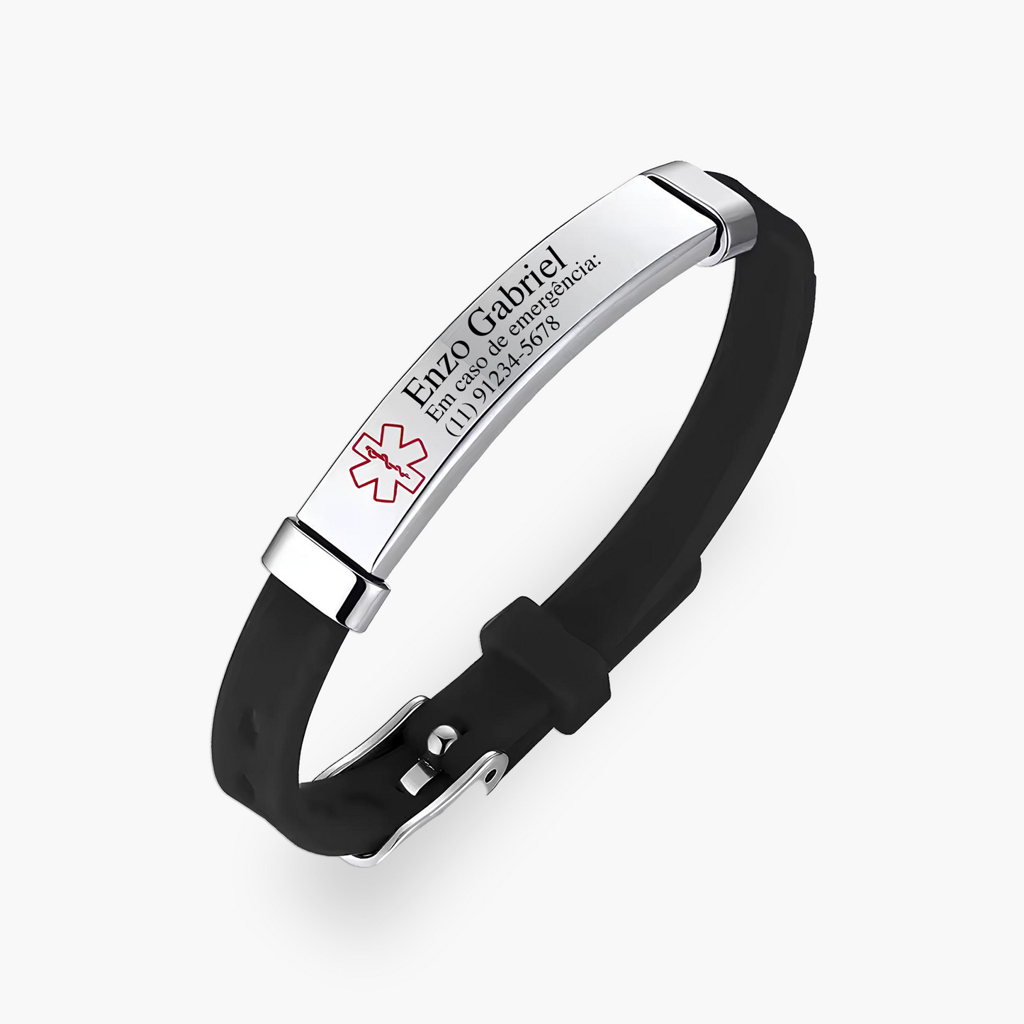 Pulseira Médica Infantil de Identificação Personalizada em Silicone e Inox Premium