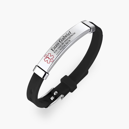 Pulseira Médica Infantil de Identificação Personalizada em Silicone e Inox Premium