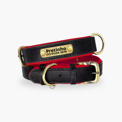 Coleira Pet de Couro com Tag Personalizada com Nome e Telefone para Cães e Gatos