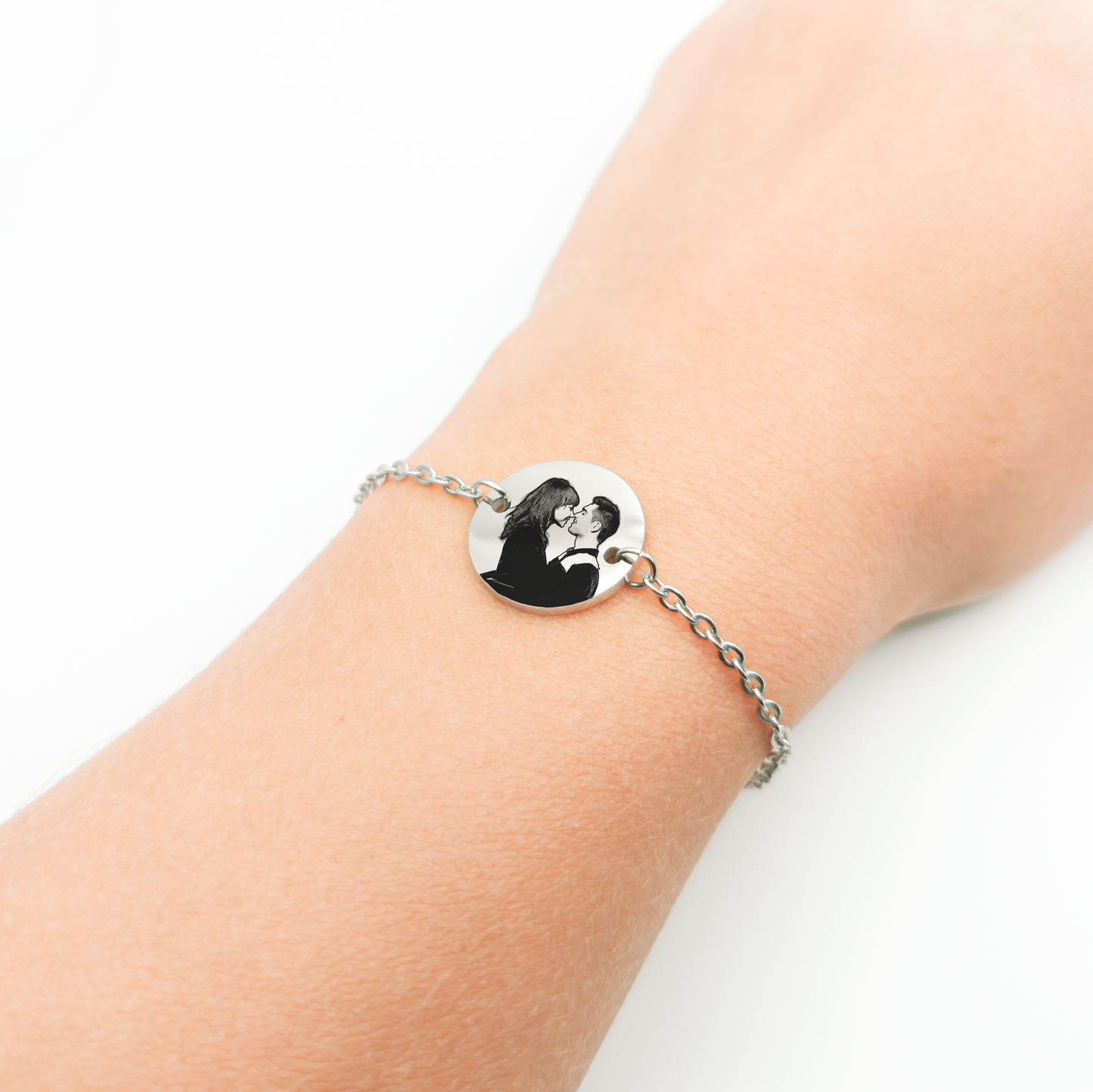 Pulseira Pingente Redondo com Foto Personalizada Aço Inox Premium